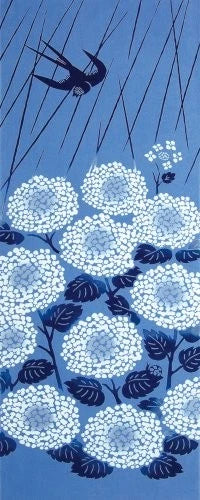 Chusen Hand-Dyed Tenugui Cotton Tapestry Wall hanging japan Swallow Hydrangea Hydrangea