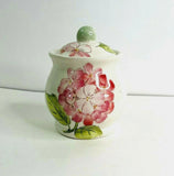 Ceramic Canister Jar and Lid Pink Hydrangea Flower Decorative 5" x 4" Hydrangea