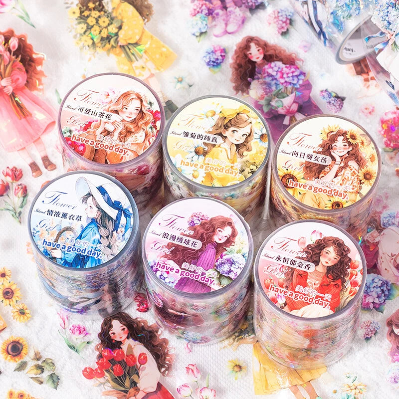 Flowers Girls PET Adhesive Tape Journal Diary Card Collage Scrapbooking Stickers Hydrangea