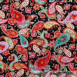 BonEful Fabric FQ Cotton Quilt VTG Black Red Green Paisley Flower Bohemian Girl Flowering Plants