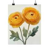 Boho Yellow Ranunculus Flower Art Print Poster, Minimalist Floral Wall Art 6 Ranunculus