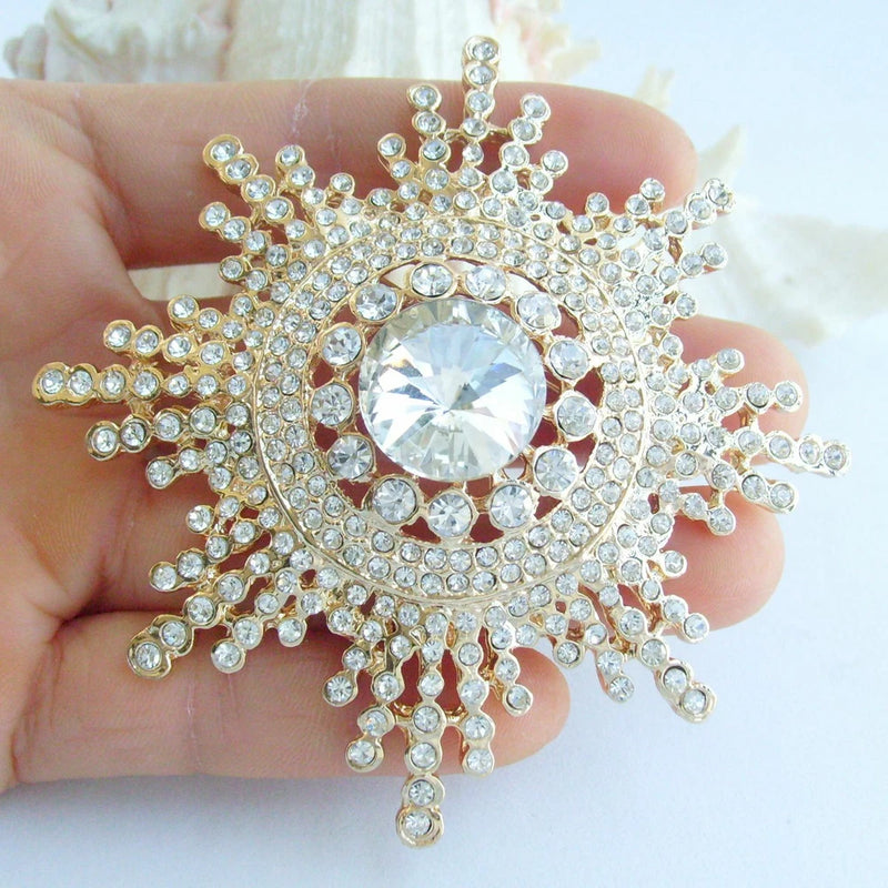 Luxury 3.15" Wedding Bridal Clear Austrian Crystal Sunflower Brooch Pin 06014C3 Sunflower
