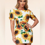 L'ATISTE Sunflower Paradise Mini Dress White Yellow Floral Embellished SZ Large Sunflower