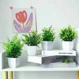 4 Pcs Fake Plants Potted Small Artificial Plants Indoor Faux Plants in White Pot Green Plant