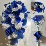Horizon Royal Blue White Rose Calla Lily Bridal Wedding Bouquet Accessories Bouquet