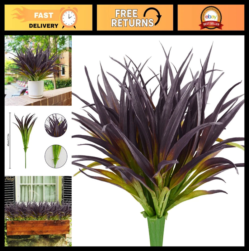 6Pcs UV Resistant Artificial Grass Plants - 17.3in Faux Greenery for Home, Garde Green Plant