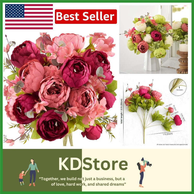 Artificial Silk Peonies & Hydrangeas for Wedding & Home Decor 2 Bouquets Peony