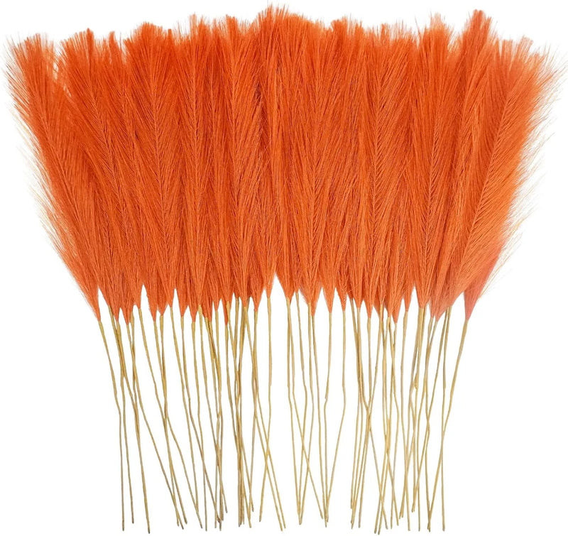 50pcs Burnt Orange Faux Pampas Grass Decor 21.6" Short Artificial Fall Pompous Pampas Grass