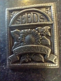 1.25"BIRDS & BLOOM GARDENER PEWTER BROOCH~SEED PACK,PIN,METAL,3D,SUNFLOWER Sunflower