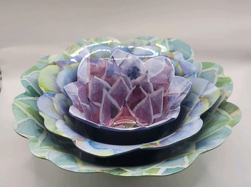 Shabby Chic 3pc Nesting Bowl Rachel Ashwell Hydrangea Melamine Flower Blue Green Hydrangea