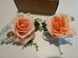 Wrist corsage and boutonniere set Peach New Bouquet