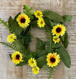 New Summer Country Rustic YELLOW DAISY SUNFLOWER CANDLE RING Wreath 4.5" Sunflower