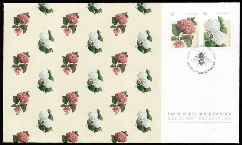 2017 / OFDC #2899 #2900 - Canada Hydrangeas Flowers / Bee Cancel - cv$5.40 Hydrangea