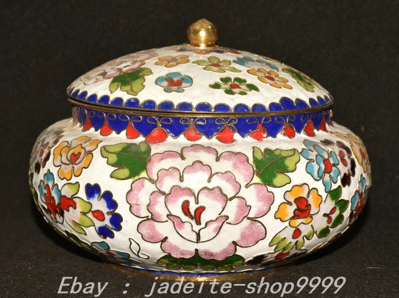 5.9" Old Dynasty Cloisonne Enamel Bronze Peony Flower Pattern Crock Pot Jar Peony