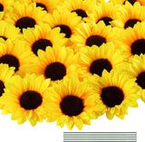 40Pcs Fake Sunflower Heads with Stems, 4" Sunflower Artificial Silk Flower Heads Sunflower
