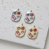 4pcs CZ Pave Square Sun Flower Charm,Colored Zircon Square Pendant,Zircon Charm Sunflower