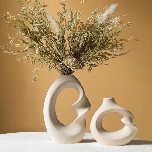 Modern White Vase Set of 2 Ceramic for Pampas Grass Decor Pampas Grass