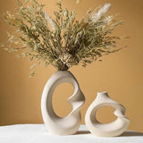Modern White Vase Set of 2 Ceramic for Pampas Grass Decor Pampas Grass