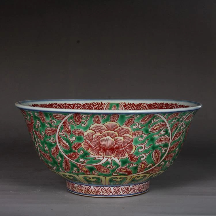 7.8" Chinese Ming Folk Kiln Porcelain Tree Peony Flower Branch Bowl Peony