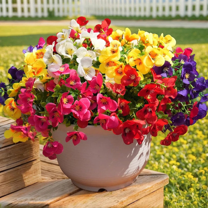 20 Pcs Artificial Flowers for Outdoor, UV Resistant Realistic Pansies Fake Flowe Flowering Plants