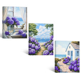 YMXZHUANSH Coastal Wall Art 3 Piece Canvas Hydrangea Flower Wall Decor Seasca... Hydrangea
