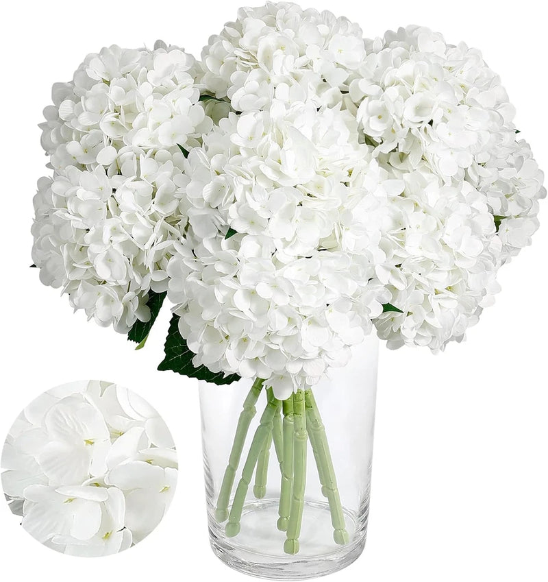 8PCS White Hydrangea Artificial Flowers for Outdoors and Indoor, Silk Faux Hydra Hydrangea