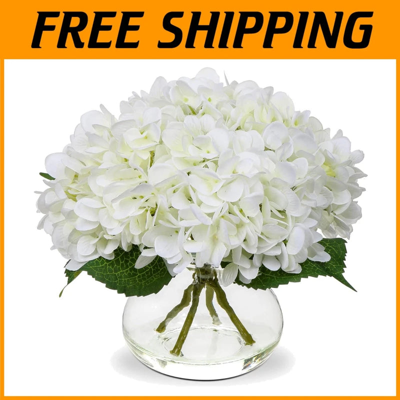 Elegant Hydrangea Artificial Flowers with Glass Vase Hydrangea