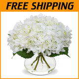 Elegant Hydrangea Artificial Flowers with Glass Vase Hydrangea