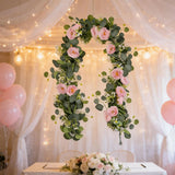 Hanging Fake Rose Silk Flowers Greenery Plant for Fireplace Wedding Arch Green Plant