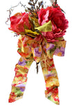 SPRING Flower BOUQUET Handmade Bow Coral Red Yellow Purple Peony Rose Zinnia Hydrangea