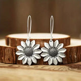 Retro Dimensional Antique Silvery Sunflower Daisy Earrings Gifts Women Sunflower