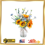 Faux Flowers with Vase Artificial Silk Sunflower in Vase Centerpiece Coffee Sunflower