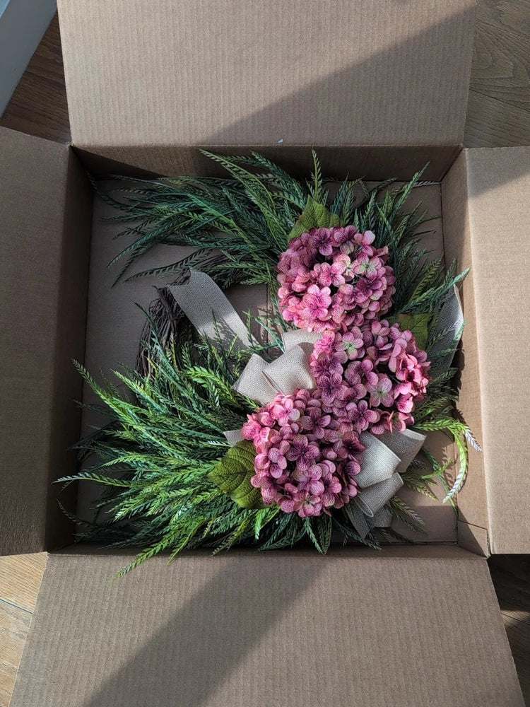 New Pink Hydrangea Wreath: Rustic Farmhouse Spring Decor Hydrangea