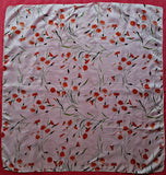 SCARF VINTAGE AUTHENTIC FLORAL ART CARNATIONS ORANGE GREEN  SILK 40''SQUARE Carnation