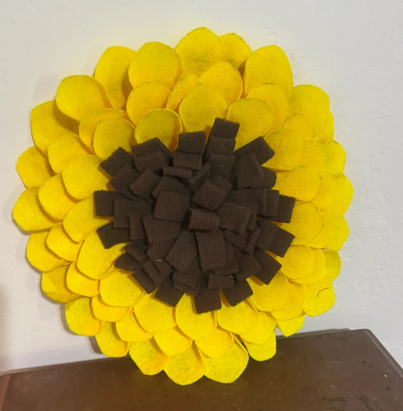 Yellow sunflower snuffle mat with dark central fabric squares