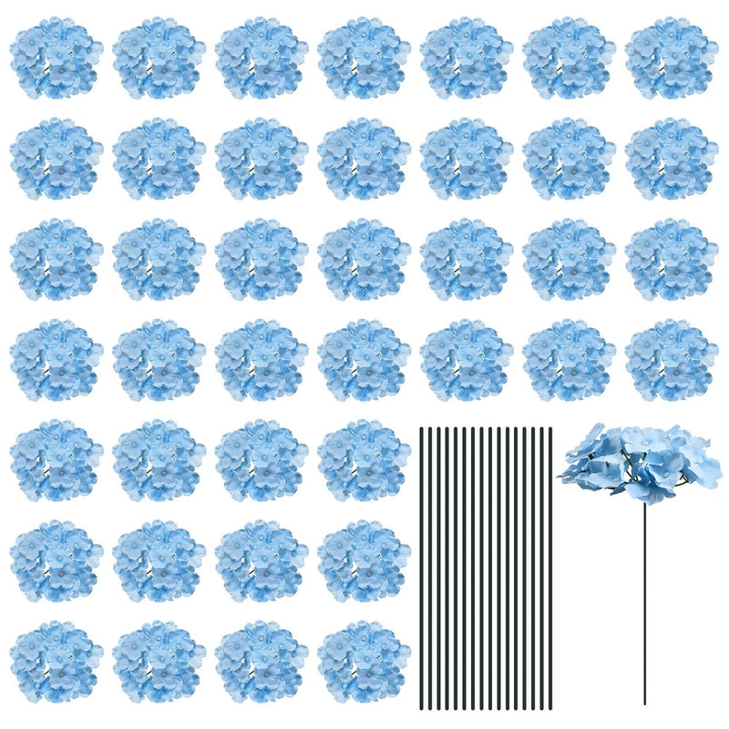 Silk Artificial Hydrangea Flowers, Light Blue Flowers Heads with Stems 30 Set Hydrangea
