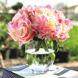 Artificial Rose and Hydrangea Flower Arrangement Glass Vase Acrylic Water Decor Hydrangea