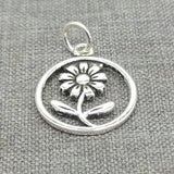 2 Sterling Silver Circle Daisy Charms 925 Silver Sun Flower Pendant for Necklace Sunflower