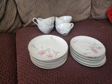 Vtg Royal Court China Carnation 7 Tea Cups, 5 Saucers, 7 dessert/Bread Plates Carnation