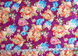 1 2/3 yd 100% Cotton Fabric Purple with Large Florals Orange Yellow Blues White Flowering Plants