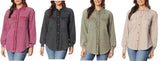 Briggs Women's Relaxed Fit Button Front Long Sleeve Waffle Shirt Roses