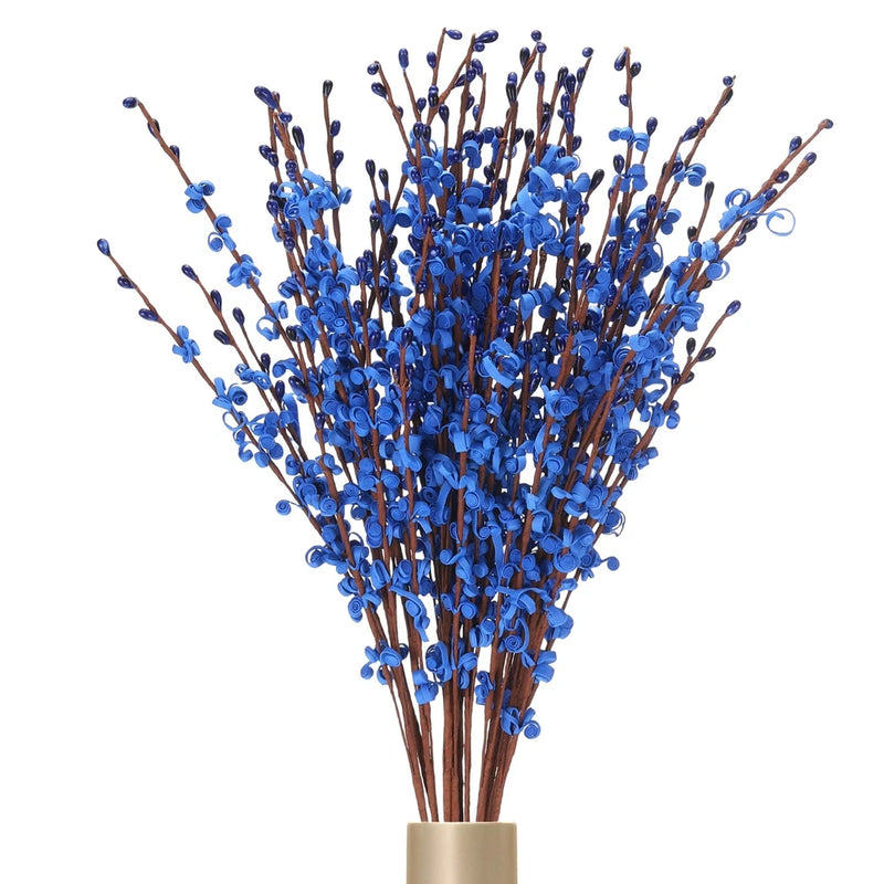 DIY floral jasmine flower stems bunch with sapphire blue buds on brown stalks