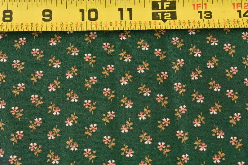 By 1/2 Yd, Vintage, Pink Calico on Dark-Green Cotton, WITH FLAW!, Cranston, V945 Flowering Plants