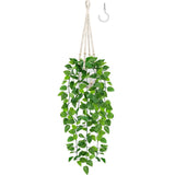 Fake Hanging Plant, Artificial Pothos Vines Greenery with Pot and Macrame Pla... Green Plant