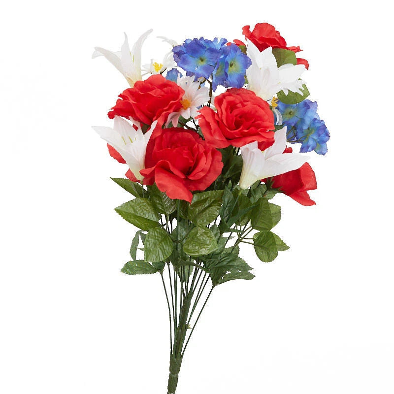 23" Patriotic Artificial Rose, Easter Lily, Hydrangea Floral Bush Lily