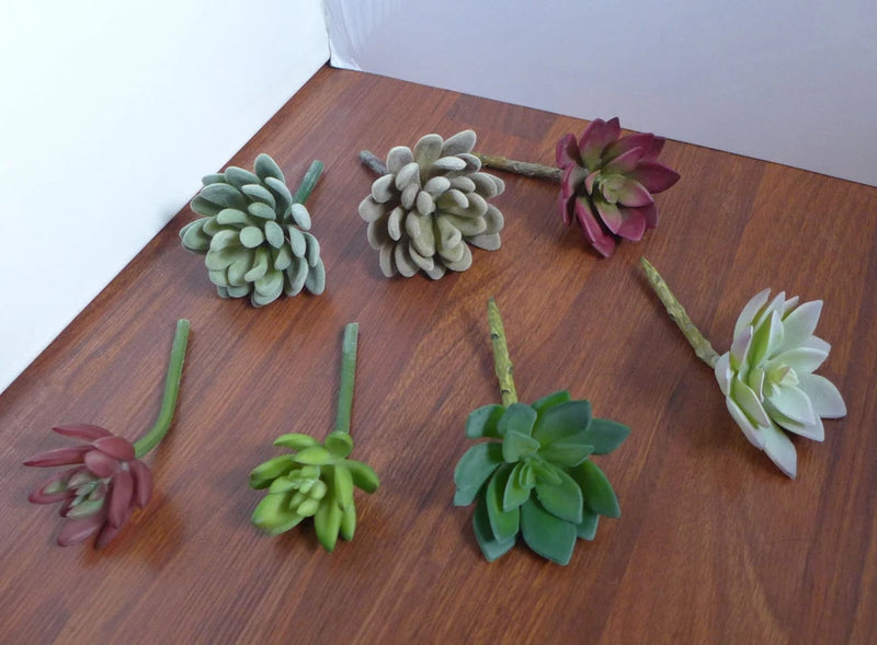 7 Mix Plants Artificial Succulent Snowball And Lotus Flower Grass Green Plant