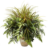 28" Mixed Greens & Grass Artificial Plant in Ceramic Planter Pot Home Decor Green Plant