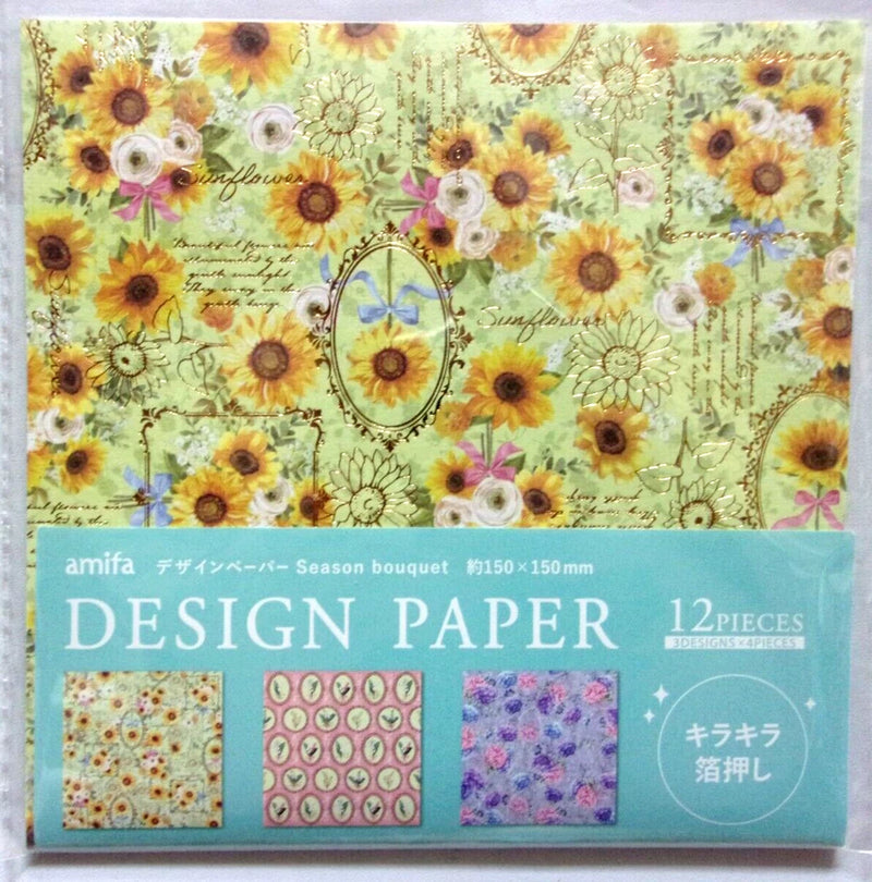 amifa Season Bouquet Flower 3 Design Paper Japan 12 Sheets Sunflower Hydrangea Hydrangea