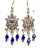 Silver Cobalt Blue Bi-Cone Crystal Fancy Sunflower Pierced Earrings - NEW (#256) Sunflower