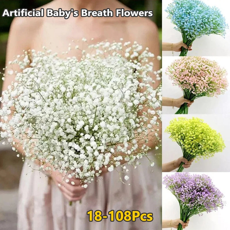Artificial baby's breath flower bouquet with small white airy blossoms on stems